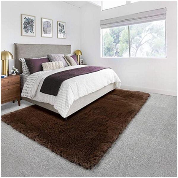 Tapete Saturs Shaggy Pelo Alto Marrom - 100 X 120cm