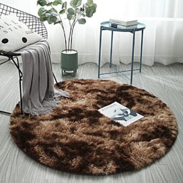 Tapete Saturs Shaggy Pelo Alto Mesclado Marrom Redondo 100 Cm