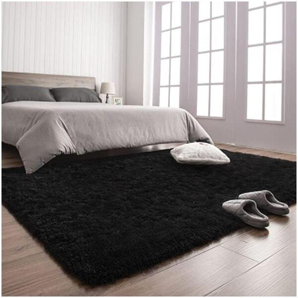 Tapete Saturs Shaggy Pelo Alto Preto - 120 X 200cm