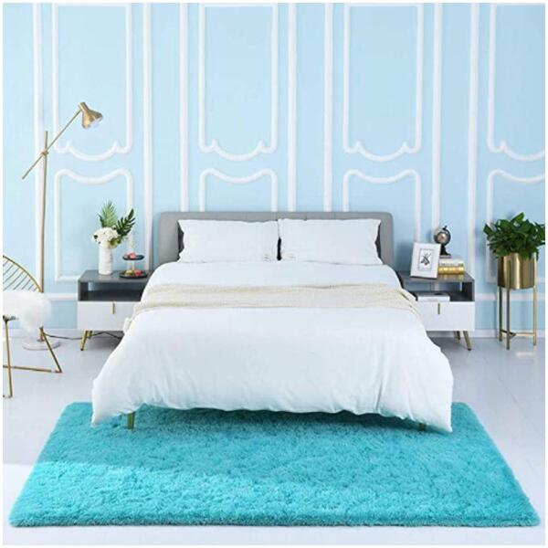 Tapete Saturs Shaggy Pelo Alto Turquesa - 100 X 120cm