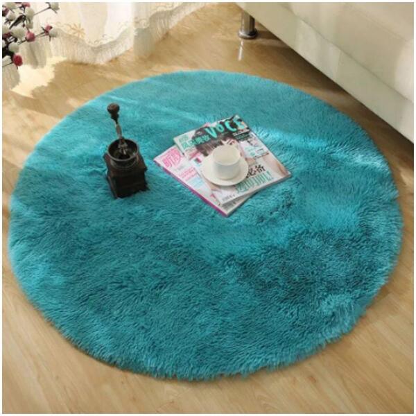 Tapete Saturs Shaggy Pelo Alto Turquesa Redondo 100cm