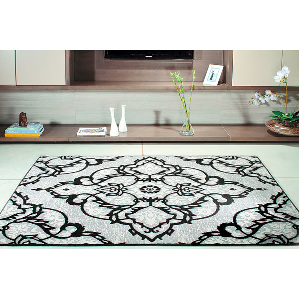 Tapete Sisal  Para Sala Preto Floral Estampado 1,5m x 1m Anti