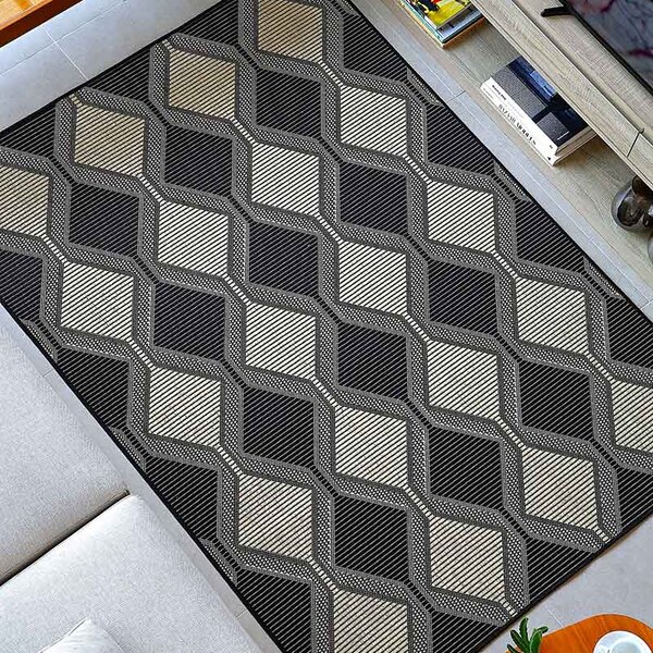 Tapete Sisal Sala 2 00 X 3 00 Antiderrapante Preto S-553