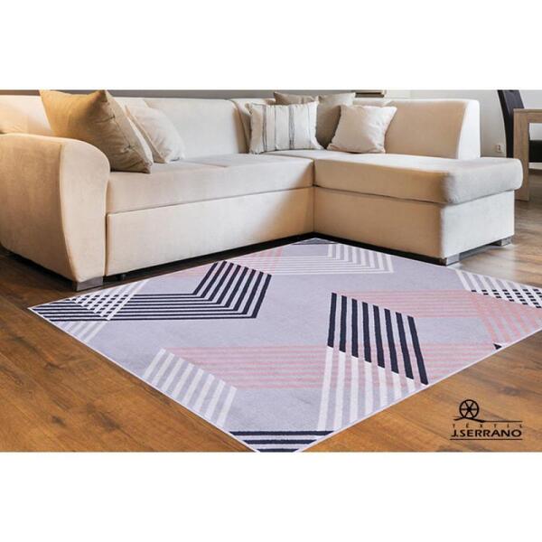 Tapete Veludo Com Linhas 2,50 X 3,00 Metros Cinza Rosa