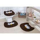 Tapetes Pelúcia Banheiro Bordado Coruja 3 Peças Tabaco