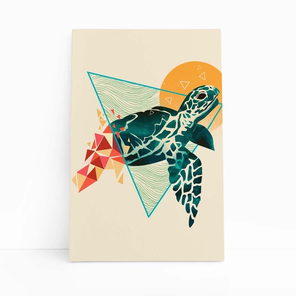 Tartaruga Formas Geométricas Colorido Quadro Canvas 120x80cm