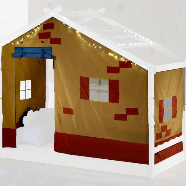 Tecido Casinha Tijolinho Amarelo E Vermelho Casatema