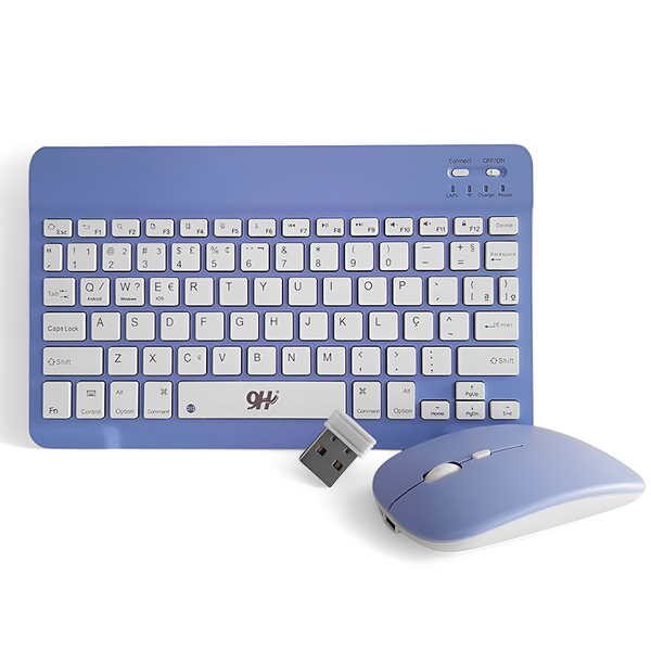 Teclado E Mouse Sem Fio A6732 Slim Recarregável Roxo Alta Com