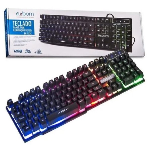Teclado Gamer Semi Mecanico Iluminado Metal Bk-152c Exbom