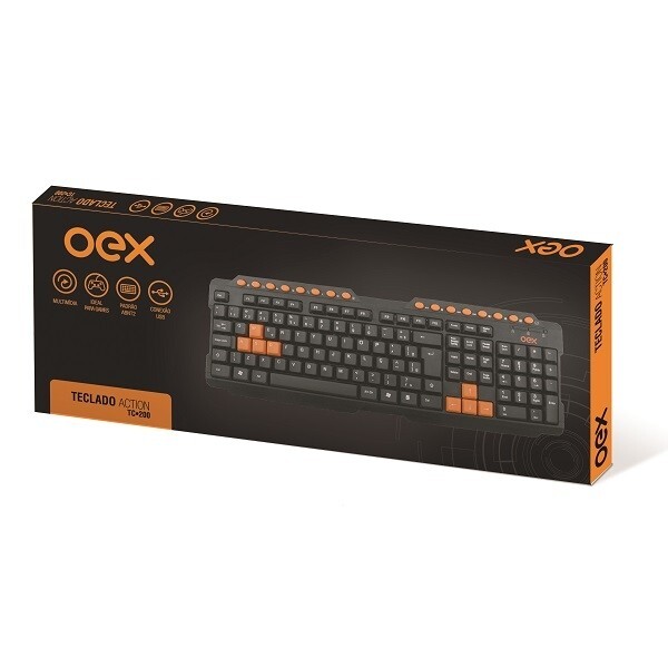 Teclado Multimidia Gamer Usb Action Preto Oex Tc200 Laranja