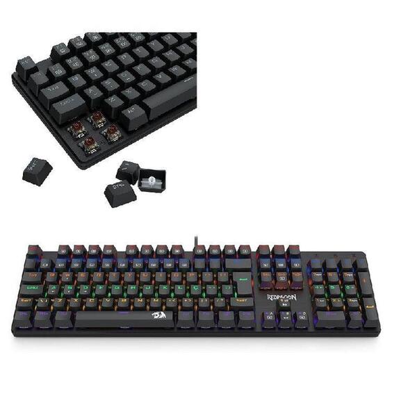 Teclado Redragon Mecanico Valheim Rainbow Preto Switch Marrom