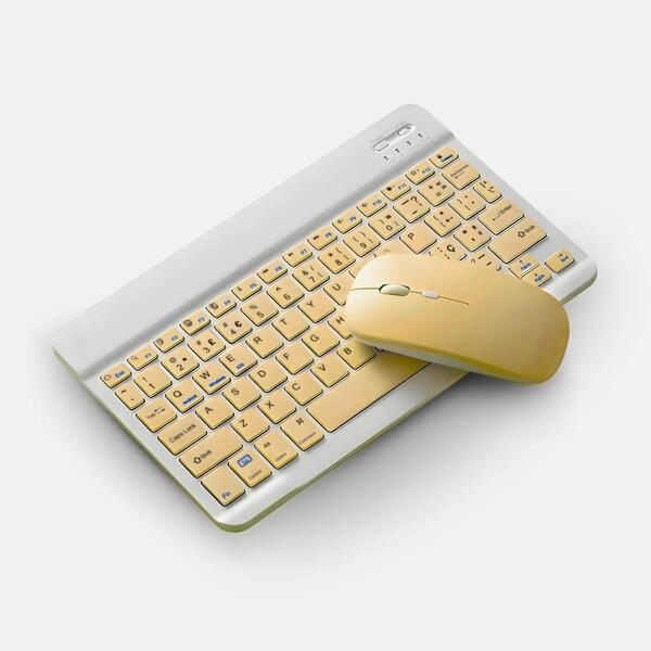 Teclado Sem Fio Bluetooth Recarregável Com Mouse - Amarelo I
