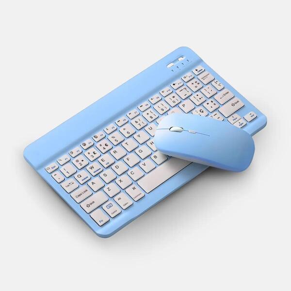 Teclado Sem Fio Bluetooth Recarregável Com Mouse - Azul Out