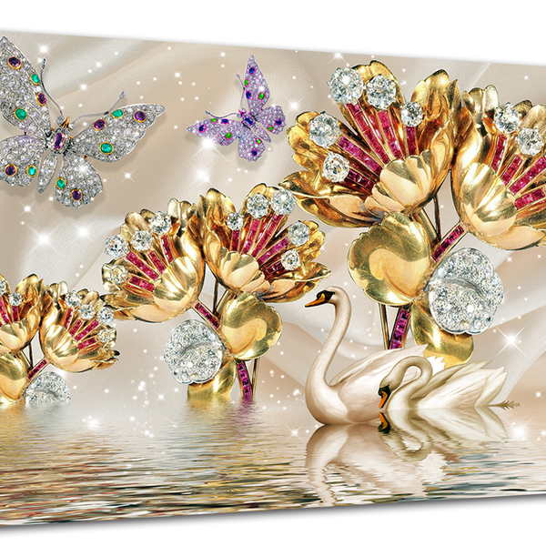 Tela Canvas Animal Joia Cisnes 120x80 Horizontal 7