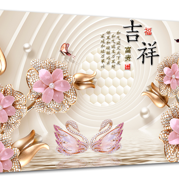 Tela Canvas Animal Joia Cisnes 80x55 Horizontal 4