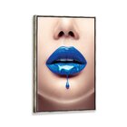 Tela Canvas Com Moldura Lábios Azul