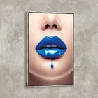 Tela Canvas Com Moldura Lábios Azul