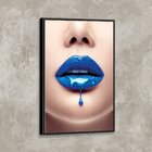 Tela Canvas Com Moldura Lábios Azul
