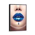 Tela Canvas Com Moldura Lábios Azul