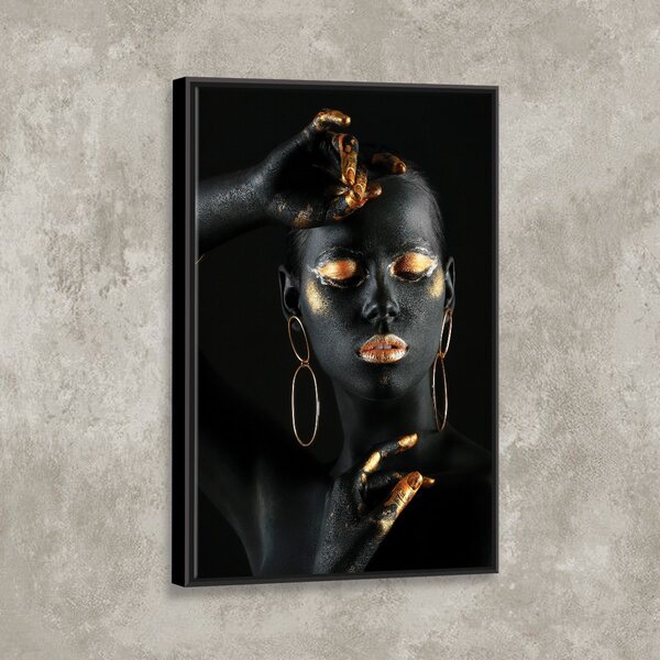 Tela Canvas Com Moldura Mulher Face Gold