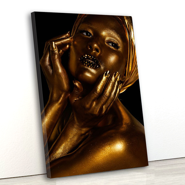 Tela Canvas Moda Africana Turbante Dourado 55x80 Vertical 1