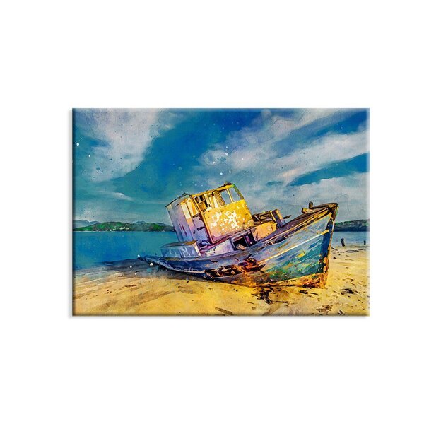 Tela Decorativa Barco Antigo Na Praia