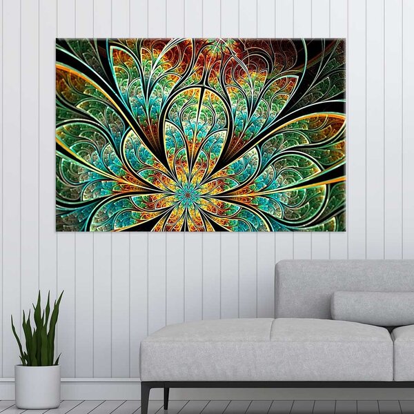 Tela Decorativa Flor Vitral Verde