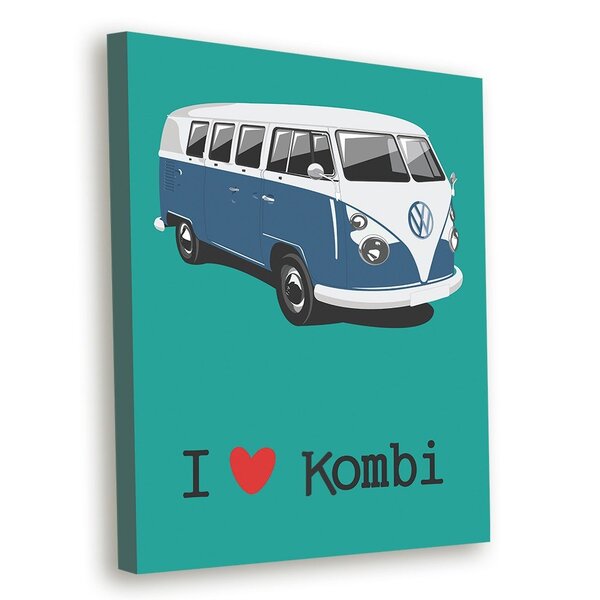 Tela Decorativa I Love Kombi Azul - 30x40cm