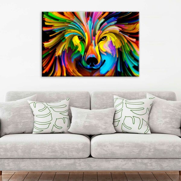 Tela Decorativa Lobo Geométrico Colorido