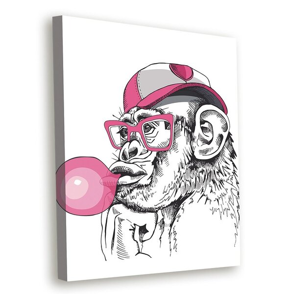 Tela Decorativa Macaco Óculos E Chiclete - 30x40cm