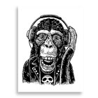 Tela Decorativa Macaco Ouvindo Música - 30x40cm