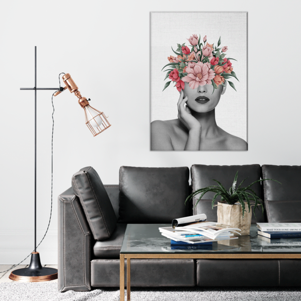 Tela Decorativa Mulher Floral Black Mouth