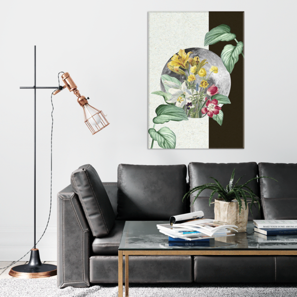 Tela Decorativa Mulher Floral Silver Moon And Plants