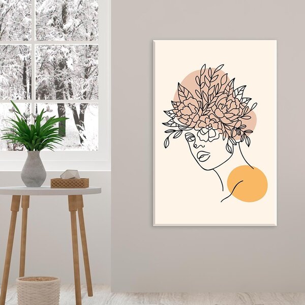 Tela Decorativa Rosto Com Flor Minimalista