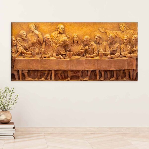 Tela Decorativa Slim Pintura Santa Ceia Dourado