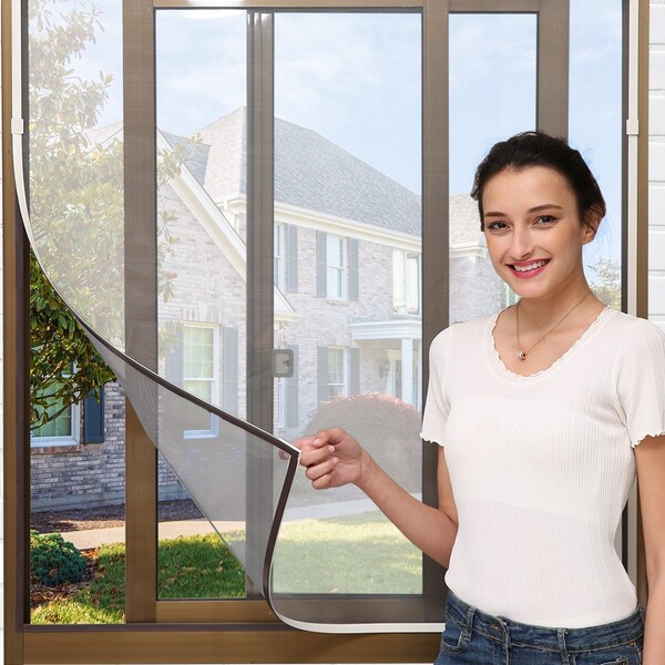 Tela Mosquiteira Magnética 110 X 130 Cm Moldura Marron E Tela