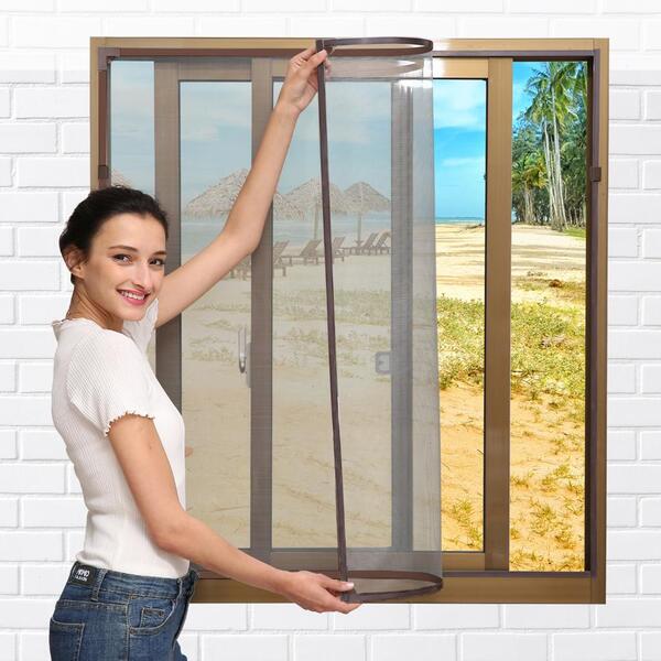 Tela Mosquiteira Magnética 90 X 90 Cm Moldura Marrom E Tela B