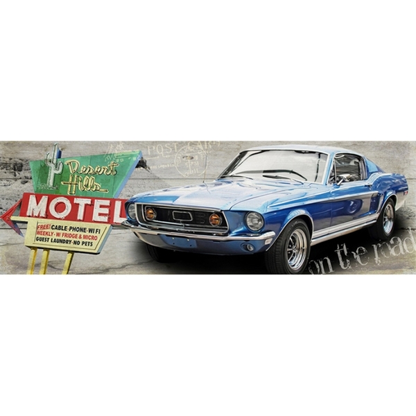Tela Motel Plaque And Blue Car Fd Madeira Cinza 45 X 140 X 4