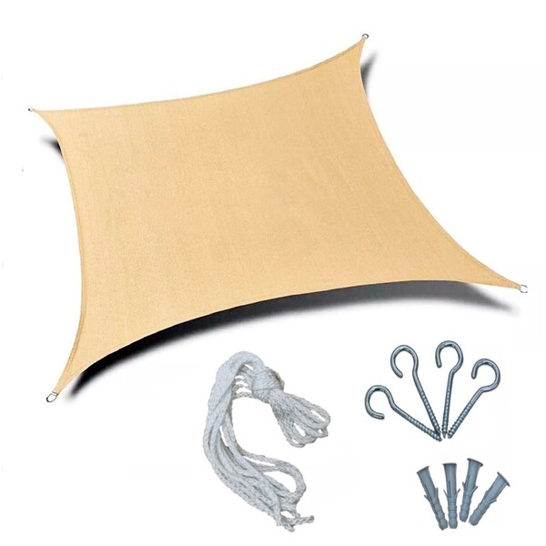 Tela Sombreamento Cobertura 3m Quadrada Areia Kit Instalação