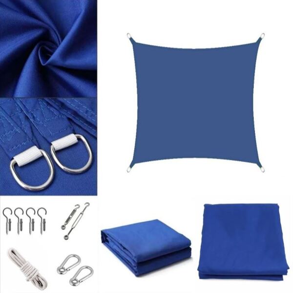 Tela Toldo Sombreamento Shade 4x4mts + Kit Instal. Cor Azul