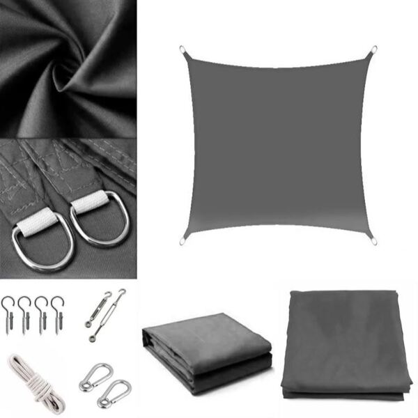 Tela Toldo Sombreamento Shade 5x5mts + Kit Instal. Cor Cinza