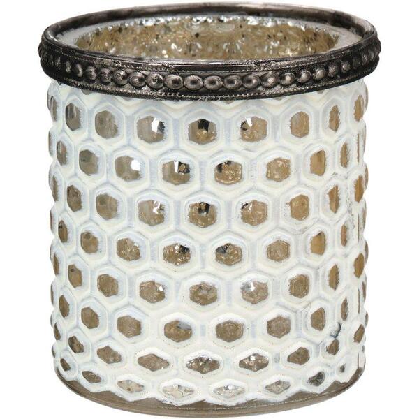 Temple Castiçal De Metal Branco Decorativo Luxo Sala 8x7cm