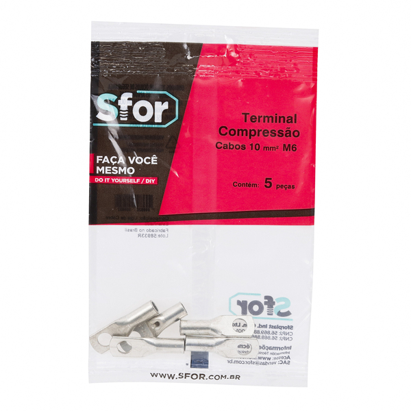 Terminal Compressão 10mm² M6 5Pçs Sforplast