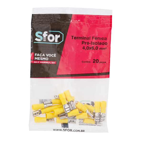 Terminal Fêmea Pré-Isolado Amarelo 4,0X6,0mm² 20Pçs Sforplast