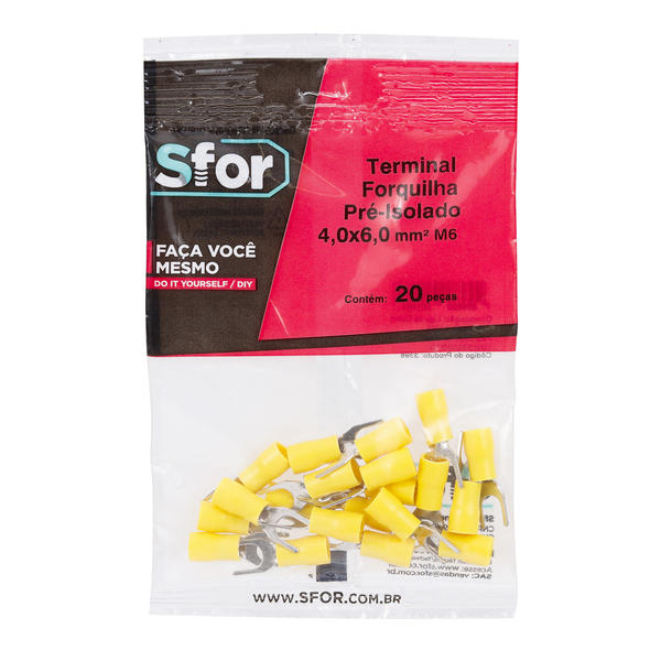 Terminal Forquilha Pré-Isolado Amarelo 4,0X6,0mm² M6 20Pçs Sforplast