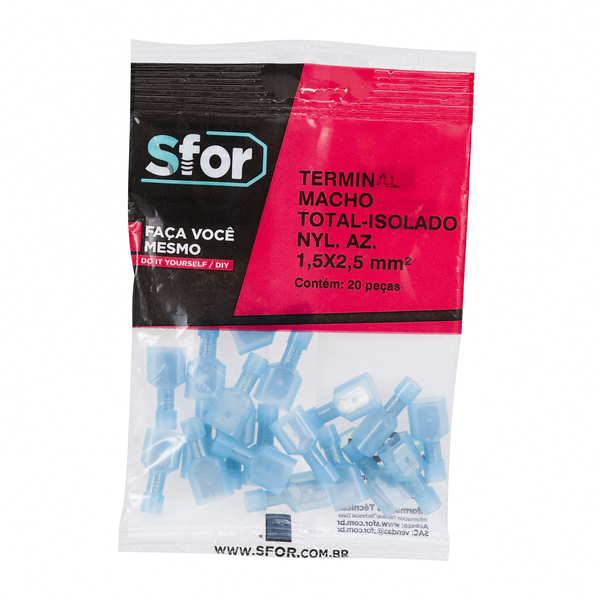 Terminal Isolado Macho NYL AZ 1,5x2,5mm² 20 peças Sforplast
