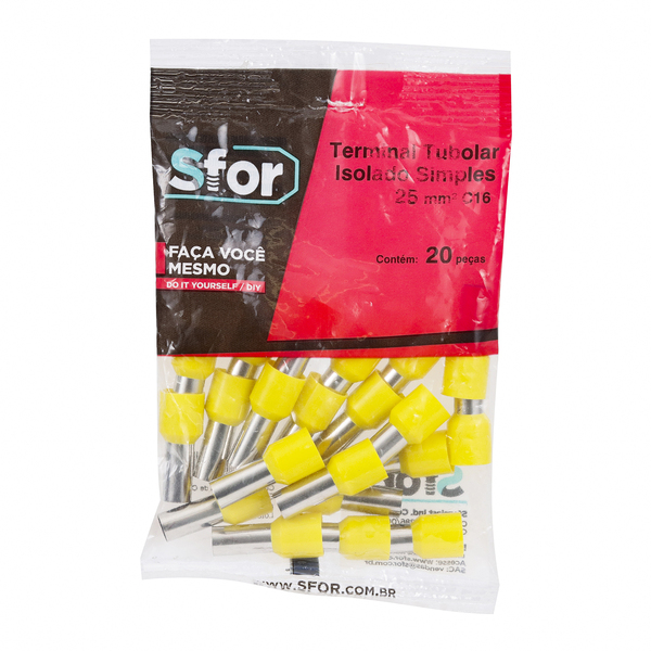 Terminal Isolado Tubolar Simples Amarelo 25mm² C16 20Pçs Sforplast