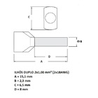 Terminal Tubular Ilhós Duplo 1,00 Mm² Vermelho 100 Peças