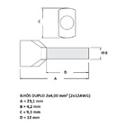 Terminal Tubular Ilhós Duplo 4,00 Mm² Cinza 100 Peças