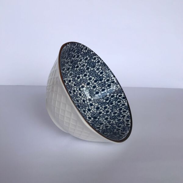 Tigela Bowl Estampada Floral Azul Cerâmica 330 Ml